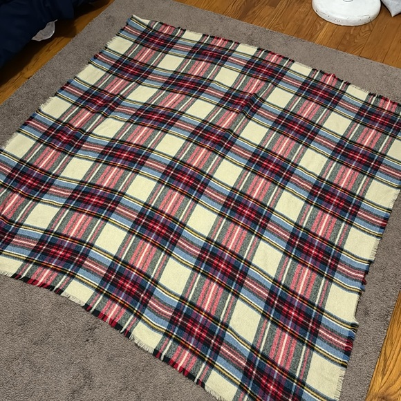 asos brand Large 60x60 Blanket Style Plaid Scarf/Wrap-Beige/Red/Blue-Acrylic - Picture 8 of 10